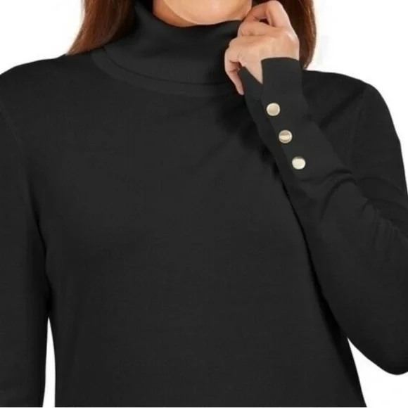 JM Collection Women's Stud Sleeve Pullover Turtleneck Sweater Black Size X-Large - Picture 2 of 3